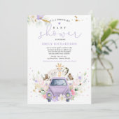 Paarse Safari-dieren rijden per Baby shower Kaart (Staand voorkant)