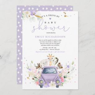 Paarse Safari-dieren rijden per Baby shower Kaart