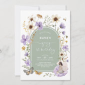 Paarse Sage Green Fairy eerste verjaardagsfeestje Kaart (Voorkant)