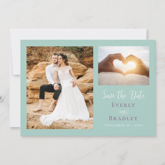 Paarse Sage Groene Eenvoudige QR Code Sla de Datum Kaart (Voorkant)