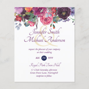 Paarse Sage Oranje Pink Floral Wedding Invitation