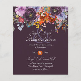 Paarse Sage Oranje Pink Floral Wedding Invitation