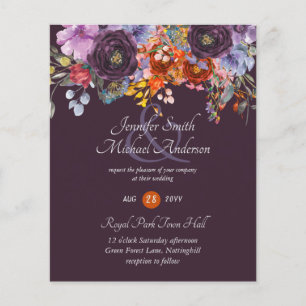 Paarse Sage Oranje Pink Floral Wedding Invitation