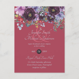 Paarse Sage Oranje Pink Floral Wedding Invitation Briefkaart