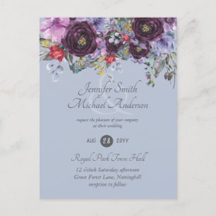 Paarse Sage Oranje Pink Floral Wedding Invitation Briefkaart