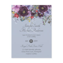 Paarse Sage Oranje Pink Floral Wedding Invitation