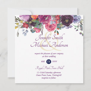 Paarse Sage Oranje Pink Floral Wedding Invitation Feestdagenkaart