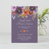 Paarse Sage Oranje Pink Floral Wedding Invitation Kaart (Staand voorkant)