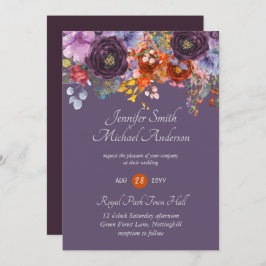 Paarse Sage Oranje Pink Floral Wedding Invitation Kaart