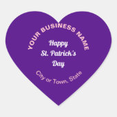 Paarse Saint Patrick Business Heart Shape Sticker (Voorkant)
