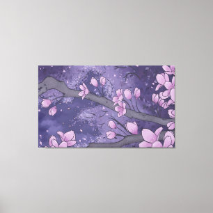 Paarse Sakura Tree Canvas Afdruk