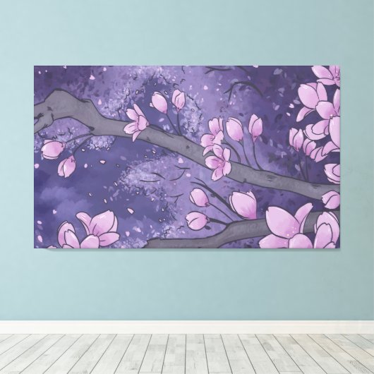 Paarse Sakura Tree Canvas Afdruk (Insitu (Houten vloer))