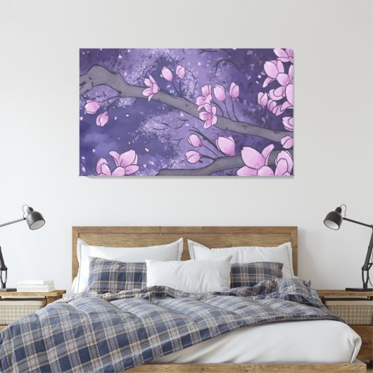 Paarse Sakura Tree Canvas Afdruk (Insitu (Slaapkamer))