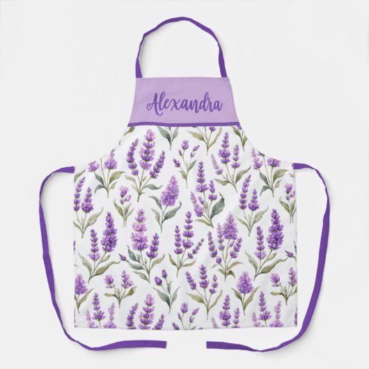 Paarse Salie Groen Lavendel Naam op Schort (Voorkant)