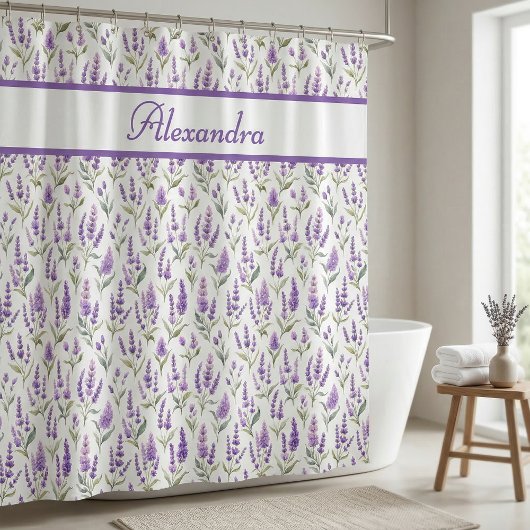 Paarse Salie Groene Lavendel Aangepaste Naam Douchegordijn