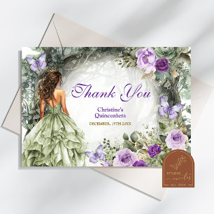 Paarse Salie Groene Whimsical Bos Quinceanera Bedankkaart