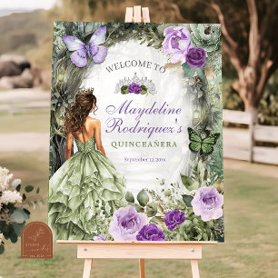 Paarse Salie Groene Whimsical Bos Quinceanera Poster