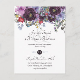 Paarse salie oranje roze bloemen bruiloft uitnodig briefkaart