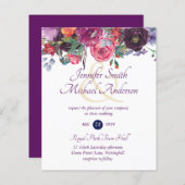 Paarse salie oranje roze bloemige trouw uitnodigin (Voorkant / Achterkant)