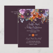 Paarse salie oranje roze bloemige trouw uitnodigin (Voorkant / Achterkant)