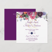 Paarse salie oranje roze bloemige trouw uitnodigin feestdagenkaart (Voorkant / Achterkant)