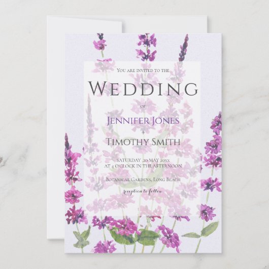 paarse salvia bloemen huwelijksuitnodiging kaart (Voorkant)