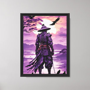 Paarse samoerai zonsondergang - epische japanse kr canvas afdruk