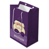 Paarse Santa Polka Dots en Stripes Kerstmis Medium Cadeauzakje (Voorkant Gekanteld)