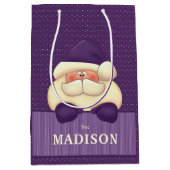 Paarse Santa Polka Dots en Stripes Kerstmis Medium Cadeauzakje (Voorkant)