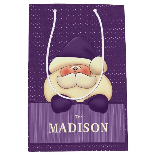 Paarse Santa Polka Dots en Stripes Kerstmis Medium Cadeauzakje (Voorkant)