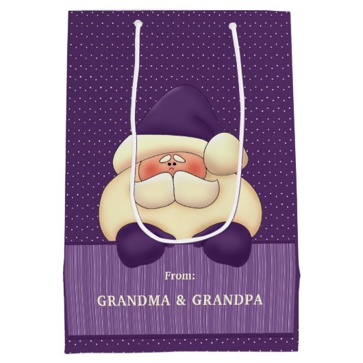 Paarse Santa Polka Dots en Stripes Kerstmis Medium Cadeauzakje (Achterkant)
