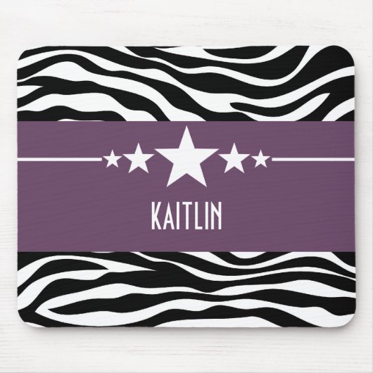Paarse Sassy Star Zebra Mousepad Muismat (Voorkant)