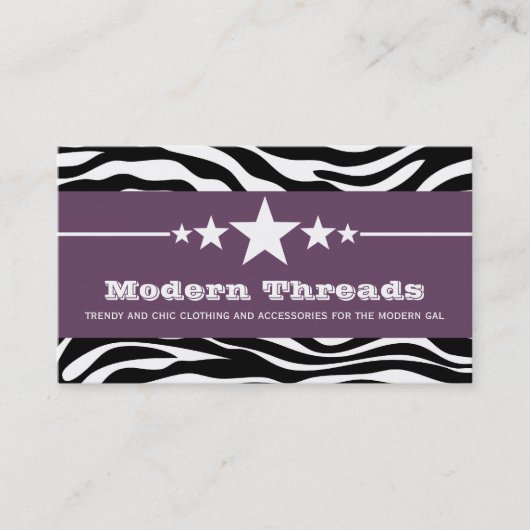Paarse Sassy Star Zebra Print Visitekaartje (Voorkant)
