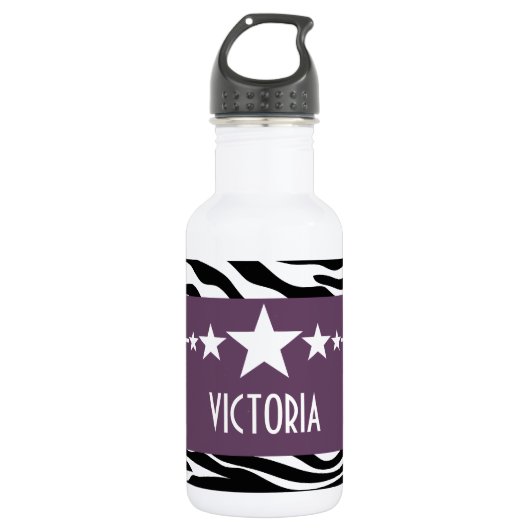 Paarse Sassy Star-Zebra Waterfles (Voorkant)