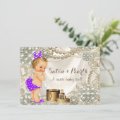 Paarse Satijn Parel Girly Baby Meisje Douche Kaart (Staand voorkant)