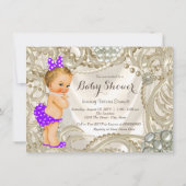 Paarse Satijn Parel Girly Baby Meisje Douche Kaart (Achterkant)