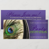 Paarse Satijn Stijlvolle Pauw Veer Uitnodigingen (Voorkant / Achterkant)