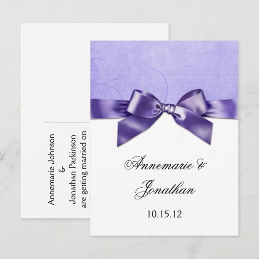 Paarse satijnen lint Sla de datum op Aankondigingskaart (Voorkant / Achterkant)