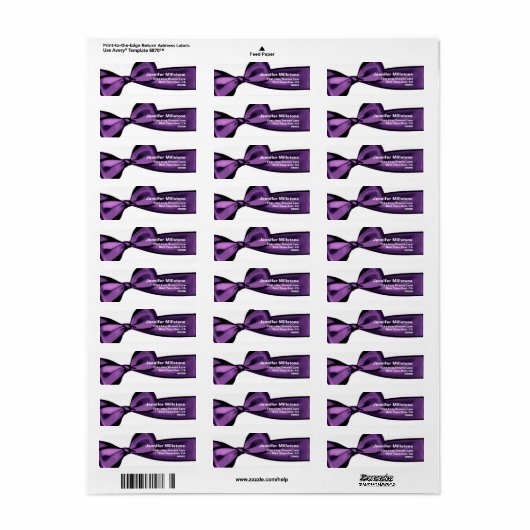 PAARSE satijnen strik bruiloft retour adres label (Full Sheet)