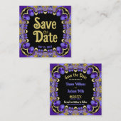 Paarse Satin en Gold Save the Date Cards Vierkante Visitekaartje (Voorkant / Achterkant)