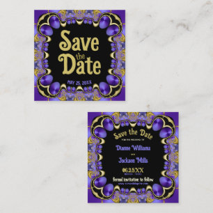 Paarse Satin en Gold Save the Date Cards Vierkante Visitekaartje