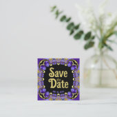 Paarse Satin en Gold Save the Date Cards Vierkante Visitekaartje (Staand voorkant)