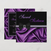 Paarse Satin en Pareltjes Sweet Sixteen nodigt uit Kaart (Voorkant / Achterkant)