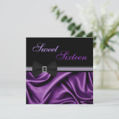 Paarse Satin en Pareltjes Sweet Sixteen nodigt uit Kaart (Staand voorkant)