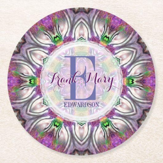 Paarse Satin Geometry Star Monogram Onderzetter (Voorkant)