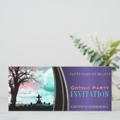 Paarse Satin Gothic Dark Theme Party Invitations Kaart (Staand voorkant)