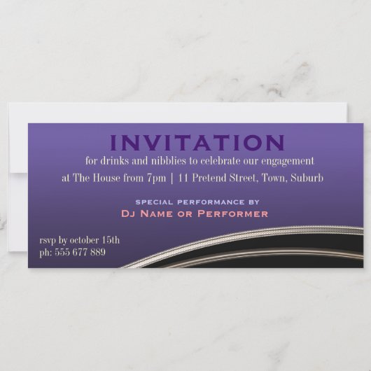 Paarse Satin Gothic Dark Theme Party Invitations Kaart (Achterkant)