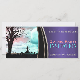 Paarse Satin Gothic Dark Theme Party Invitations Kaart