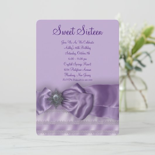 Paarse Satin Sweet Sixteen Verjaardagsfeest Kaart (Staand voorkant)