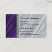 Paarse satin zilverketting visitekaartje (Achterkant)